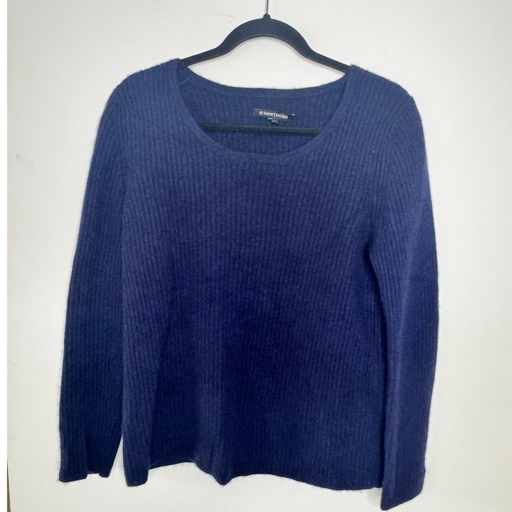 41 Hawthorn 100% Cashmere Rib Knit Sweater Women's Large Blue Long Sleeve Soft